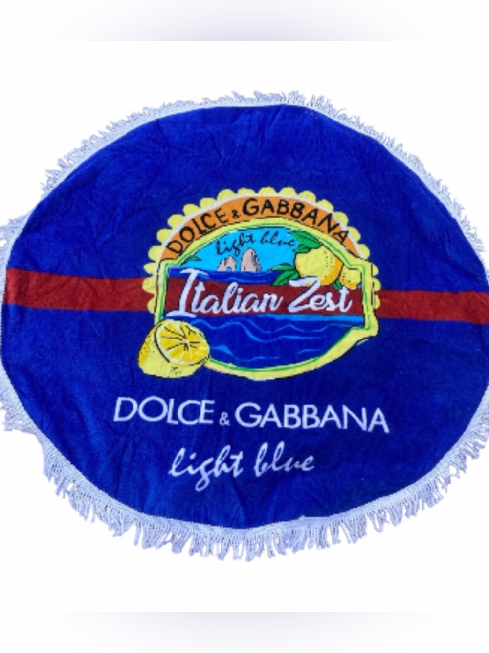 Dolce & Gabbana Blue Round 'Italian Zest' Beach Towel with Red Stripe
